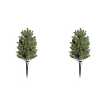 Lot de 2 sapins de Noël artificiels floqués de 56 cm avec piquets – Décoration intérieure/extérieure pour porche, jardin et terrasse –