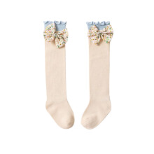 Tod-dler Girls' Ruffled Socks, Ankle Length with Small Bow, Soft Ribbed Cotton, Ideal for Dresses and Special Outfits Beige S