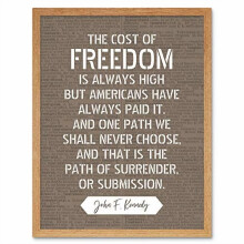 Citation de John F. Kennedy, Freedom Price, art américain, affiche encadrée, décoration murale 30 x 40 cm (12 x 16 pouces)