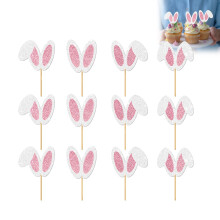 12 décorations pour cupcakes lapin de Pâques, pics à oreilles de lapin pailletés (5 cm), réutilisables, compatibles avec les décorations de