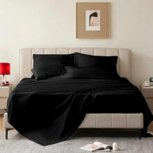 Kingsize 6-delige lakenset – Zacht en verkoelend, 40 cm diepe hoes, hoeslaken + kussenslopen (zwart)