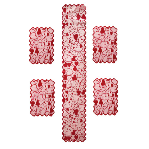 5 Pack Lace Table Runner and 4 Placemats Set Valentines Day-A