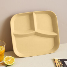 Assiettes compartimentées carrées en plastique léger, assiettes de buffet empilables à trois compartiments, jaunes