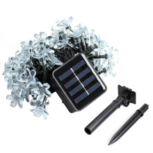Luminárias solares de jardim com estaca, 7 metros, 50 LEDs branco quente, 8 modos de iluminação - Luzes externas para caminhos e canteiros de
