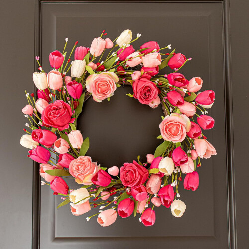 Pink Artificial Flower Wreath 18 inch 2