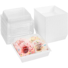Small Charcuterie Boxes with Clear Lids, 5" Disposable Paper Food Containers for Sandwiches, Cookies, Pastries, Cake Slices (Brown, 50ct)