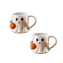 2PCHalloween Ceramic Mug, Ceramiczny kubek do kawy, Uroczy kubek na Halloween, Kubek podróżny do kawy, Jesienne kubki do kawy, Ceramiczne