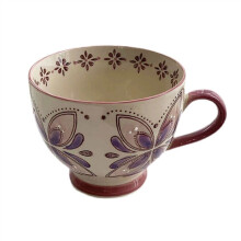 Tasse à lait/céréales en céramique peinte à la main, décorée sous glaçure, idéale pour le petit-déjeuner, la maison, le bureau ou le thé.