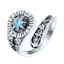 Justerbare ringer for kvinner Naturlig turkis dekorasjon Kompassform Fingerring Elegant smykker tilbehør