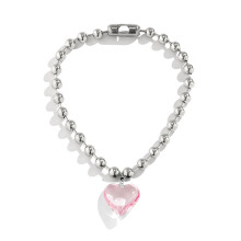 Ronde kralenketting voor dames, nisketting voor het sleutelbeen, kristallen hartvormige ketting, eenvoudige temperamentvolle ketting met een 'koude