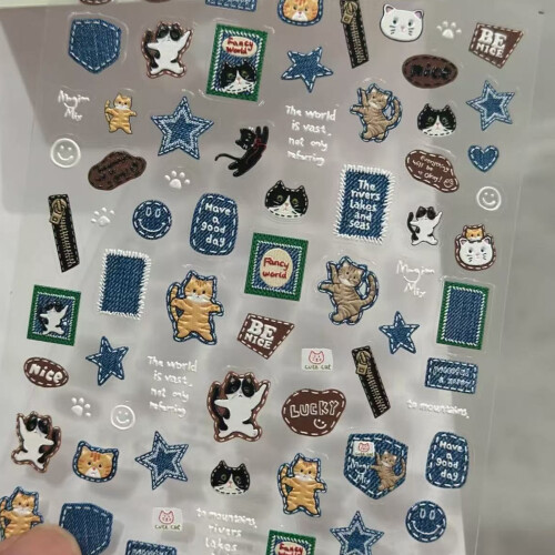 Removable Adhesive Plastic Nail Sticker Retro Cowboy Kitty