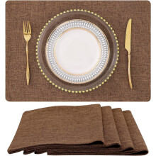 Set van 4 bruine stoffen placemats van katoen-linnenmix, wasbaar, geschikt voor binnen en buiten, gemakkelijk schoon te maken, 33 x 48 cm