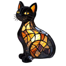 Luminária de mesa retrô com gatos em resina, 3D, fofa e com LED, para amantes de animais de estimação, branca, 17 cm.