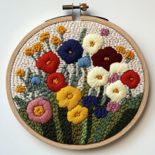 Abstract Wild Flower Punch Needle Kit for Beginners – DIY Yarn Embroidery Set with Printed Pattern & Hoop (20x20cm), Compatible with Punch Needle