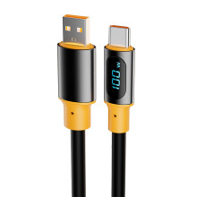 Cabo de carregamento USB para USB-C PD100W com carregamento rápido e visor digital em tempo real, ideal para viagens e escritório.