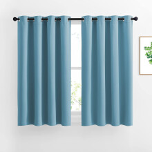 Panouri de perdea opacă albastru-turcoaz, izolate termic, cu inele de prindere în partea de sus, 132x114 cm, set de 2
