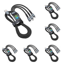 USB kabel 3 v 1, rychlé nabíjení 100 W, průhledný, světelný, nylonový opletený, kompatibilní s Type-C a zařízeními Android, 1,2 m,