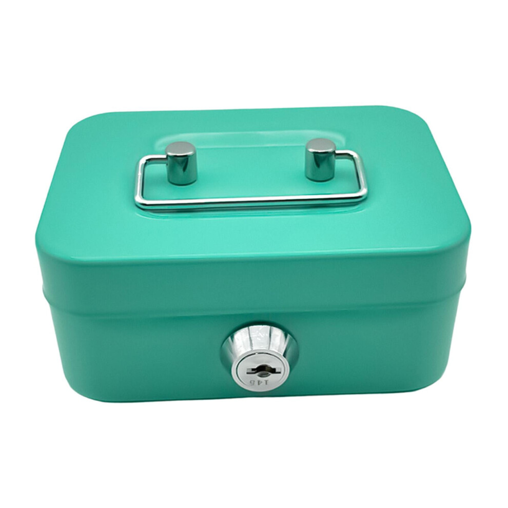 Cash Box With Lock Coin Box Case Money Saving Box Metal Handle Lockable Portable Green 9418476586729