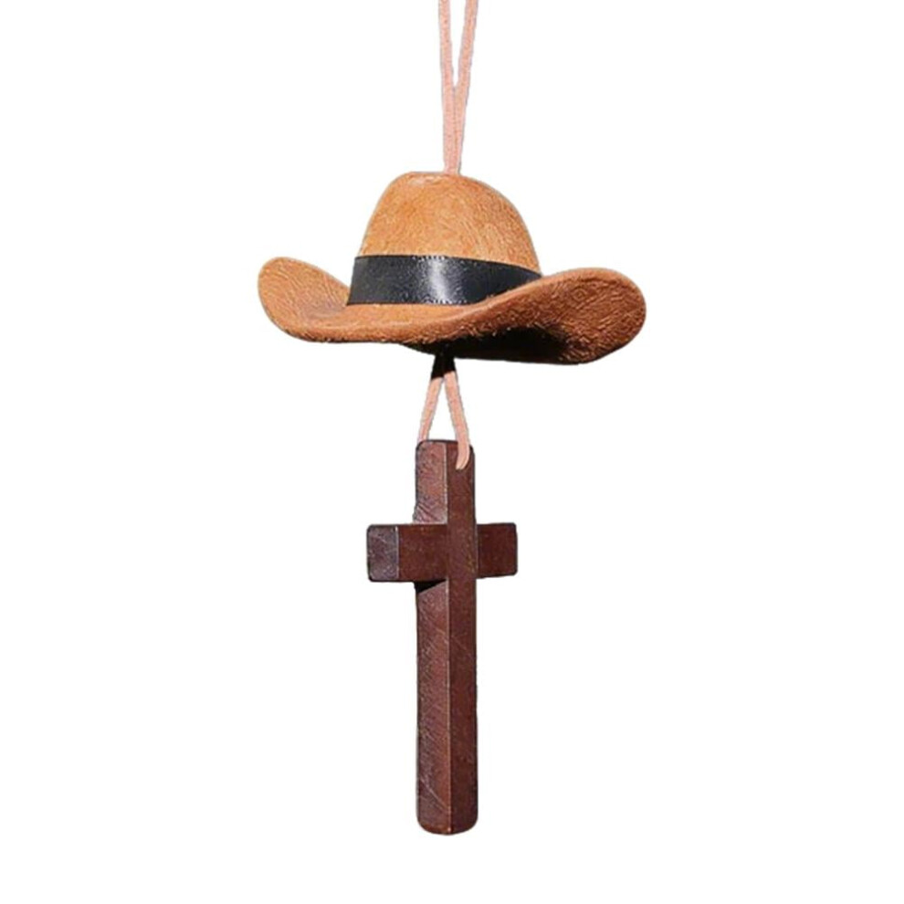 Cowboy Hat And Cross Car Hanging Pendant, Personalized Cowboy Hat Ornament Hanging Charm For Car Rear View Mirror, Country Cowboy Car Decor 9083649095065