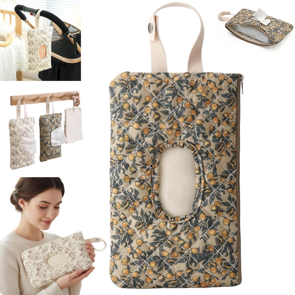 Quilted Floral Baby Wipe Holder with Lanyard – Portable, Reusable, Refillable Dispenser & Diaper Bag Accessory