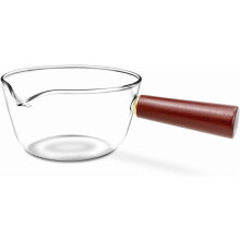 Clear Glass Pot Milk Pan with Wooden Handle Breakfast Cooking Pot Glass Cookware for Home Kitchen Open Flame Heating Milk Pot (Clear 600ml)
