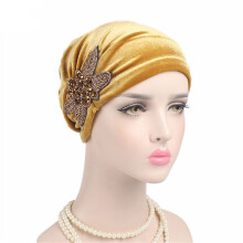 Seductiva Haarbänder für Damen Elegante Damen-Turbanmütze aus weichem Samt mit Perlenblumen-Verzierung, ideal bei Haarausfall durch Chemotherapie,