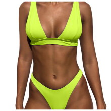 Damen-Bikini-Set, einfarbig, zweiteiliger Badeanzug mit verstellbaren Trägern, klassische Passform, hellgrün, Größe L, ideal für Strand, Pool