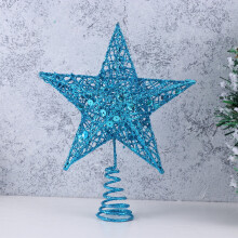 Blue Iron Christmas Star Topper Glittering Ornament for Home and Office Decor