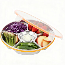 Plateau de service compartimenté en acier inoxydable à 6 compartiments avec couvercle, 27 cm, 1,7 L, réutilisable pour les fêtes, l'école, le