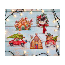 Kit punto croce - LetiStitch L8055 - Giocattoli Natale 5 pezzi - 16x16 cm - Tela 14ct 45 colori