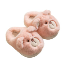Toddler Fuzzy Bear Slippers, Warm Indoor House Shoes for Kids 7-8Y, Cozy Plush Non-Slip, Cute Animal Design, Z01 Pink