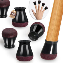 Stuhlbeinschoner, 16er-Pack, Silikon-Filzgleiter für Hartholzböden, 38 x 23 x 30 mm rund, schwarz – Möbelbeinkappen