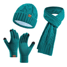 Unisex Autumn Winter Wool Set Color Block Knitted Thick Warm Hat Scarf Gloves 3-Piece Cold Weather Accessories Daily Outdoor Use Cozy Stylish