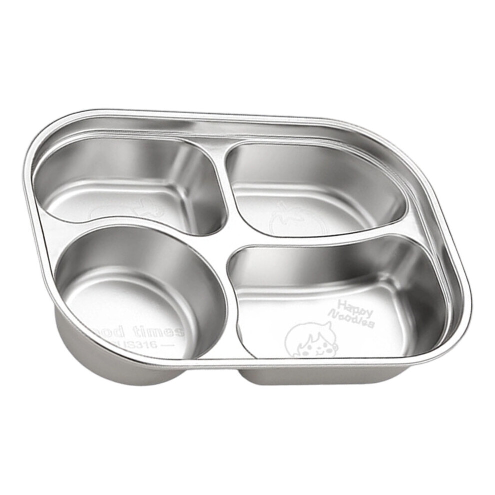 Stainless Steel 4-Section Kids Plate for Boys, Dishwasher Safe & Portable Toddler Dish with Patterns, Sturdy Meal Tray