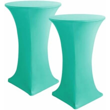 Lot de 2 nappes cocktail extensibles en spandex, coins carrés (bleu turquoise, convient aux tables de 76 à 81 cm de diamètre x 109 cm de hauteur)