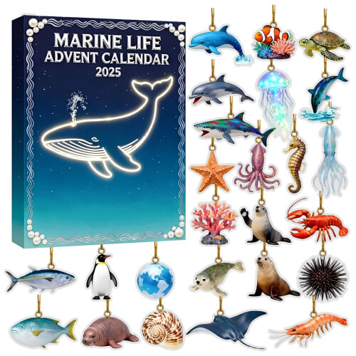 Ημερολόγιο Advent Marine Life - 24ήμερο Ημερολόγιο Advent για το 2026, Ακρυλικά κρεμαστά