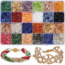 290 g bugleperler, 7 mm, 7200 stk/24 farger, glassrøravstandsstykker for smykkelaging, DIY-armbånd og broderi – kompatibel med standard