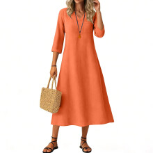 Kurzes Minikleid mit V-Ausschnitt, einfarbig, locker geschnitten, bequem, ideal für Büro und Alltag.