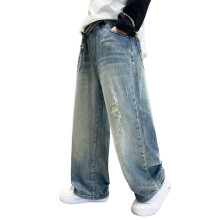 Boys Baggy Jeans, Loose Fit Cargo Denim Pants with Elastic Waist – Compatible with Boys 6-7Y, Blue