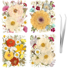 140pcs Natural Dried Pressed Flowers Bulk for DIY Crafts, Resin Molds, Candles, Cakes, Scrapbooking – Compatible with Tweezer