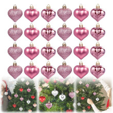 24 Pcs Pink Heart Ornaments, Valentine's Day Tree Decor, Hanging Baubles for Party, Wedding & Anniversary – Compatible with Standard Hooks