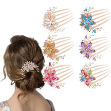 6er-Pack luxuriöse Glitzer-Haarkämme, funkelnde Kristallblumen und Strassverzierungen, goldene Metallkämme und Haarspangen für Hochzeit,