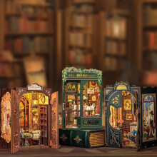 DIY Miniature Bookstore Kit, Wooden Dollhouse Model with LED Lights, Creative Gift for Adults & Teens, Home Decor Craft Project