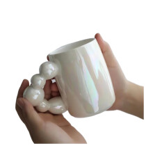 Pearl White Mugs Coffee Cups Ceramic Korean Style Bubble Handgrip Coffee Cup For Breakfast Milk Juice Tea Cup Microwave Safe
