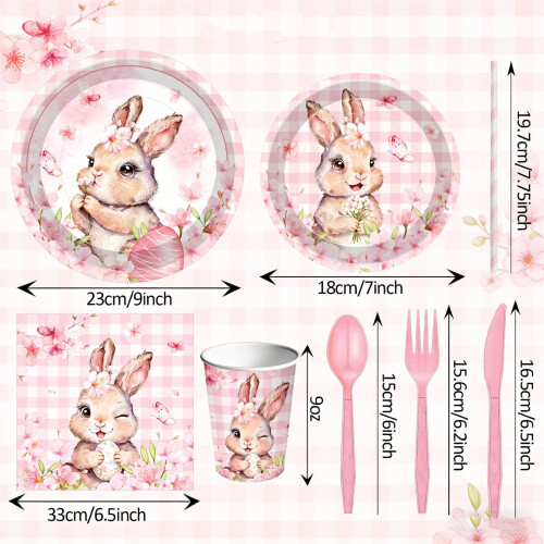 Easter Watercolor Tableware Set 7" & 9" Plates Cups Napkins 1