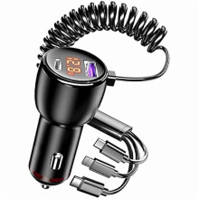 66W+65W+20W 5-Port USB-C Car Charger with 4FT Cable, QC3.0 & PD3.0 Fast Charging for compatible with iPhone 14/13/12, Google Pixel, Motorola, LG
