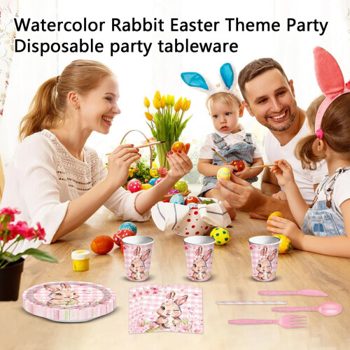 Easter Watercolor Tableware Set 7" & 9" Plates Cups Napkins 2