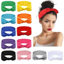 Set van 12 haarbanden met konijnenoortjes voor dames, elastische geknoopte tulbandhoofdbanden, zachte modieuze haaraccessoires voor Kerstmis, sport