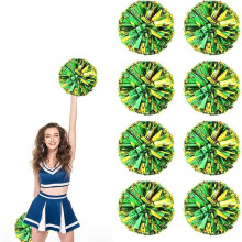 8pcs 10" Metallic Foil Cheer Pom Poms with Handle & Flowers – Compatible with Cheerleading, Dance, Sports & Party