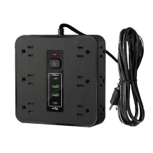 Upgraded 16-in-1 Power Strip w/ Switch & Surge Protection, ETL Listed, 12 AC + 2 USB-C + 2 USB-A, 6.56FT Flat Plug, Overload Protection (Black)